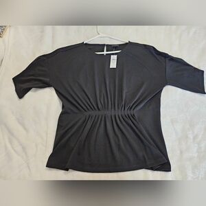 Ann Taylor 3/4 Sleeve Black Cinch Waist Top Large